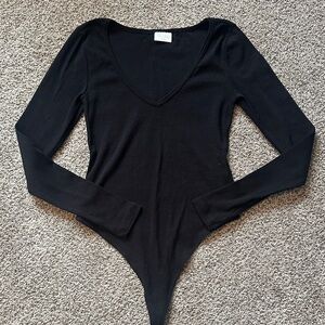 Abound Black V-Neck Long Sleeve Bodysuit